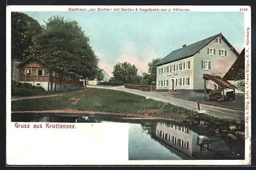 AK Krottensee, Gasthaus zur Grotte mit Garten u. Kegelbahn