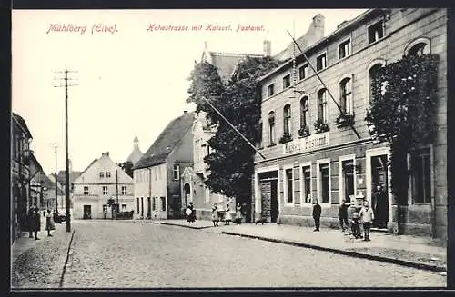 AK Mühlberg /Elbe, Hohestrasse mit kaiserl. Postamt