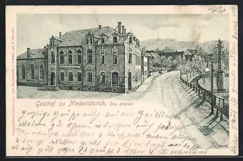 Künstler-AK Niederhäslich, Gasthof, Strassenpartie