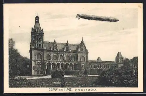 AK Berum, Zeppelin über Schloss Nordeck