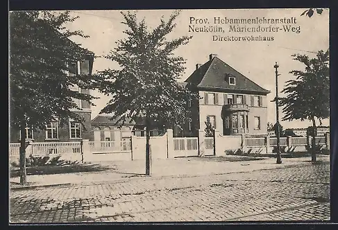 Mini-AK Berlin-Neukölln, Prov. Hebammenlehranstalt im Mariendorfer-Weg, Direktorwohnhaus
