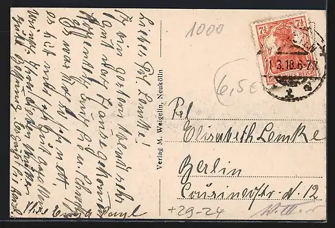 Mini-AK Berlin-Neukölln, Prov. Hebammenlehranstalt im Mariendorfer-Weg, Direktorwohnhaus