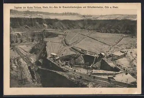 AK Bergheim /Erft, Tagebau der Kohle-Grube Fortuna, Cöln a. Rhein, Rhein. Act.-Ges. für Braunkohlebergbau