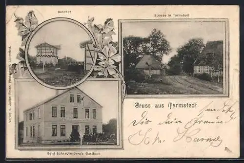 AK Tarmstedt, Bahnhof, Gasthaus G. Schnackenberg, Strassenpartie