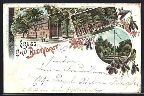 Lithographie Bad Blenhorst b. Nienburg a. W., Badehaus, Pavillon