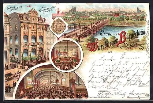 Lithographie Magdeburg, Gasthaus zum Würzburger Bürgerbräu, Breiteweg 29
