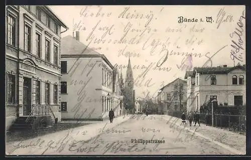 AK Bünde i. W., Philippstrasse mit Kindern