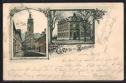 AK Buttstädt, Kirchturm mit Kirchstrasse, Postamt