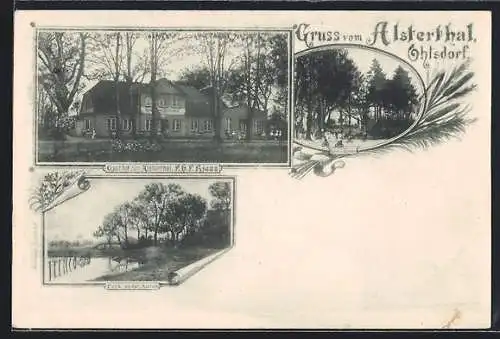 AK Hamburg-Ohlsdorf, Gasthof Zum Alstertal mit Garten, Park an der Alster