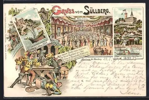Lithographie Blankenese b. Hamburg, Süllberg mit Ballsaal