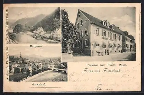 AK Gernsbach, Gasthaus zum Wilden Mann und Murginsel