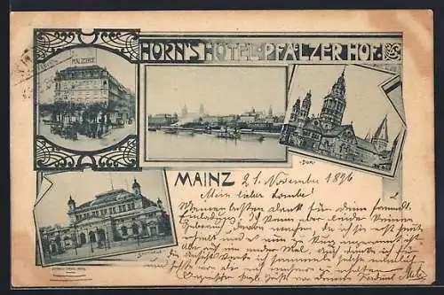 AK Mainz, Horns Hotel Pfälzer Hof, Stadthalle, Dom