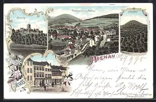 Lithographie Adenau, Hotel zur Krone, Nürburg, Hohe Acht
