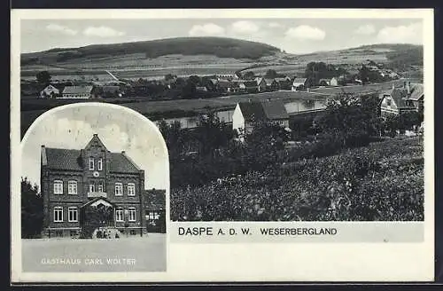 AK Daspe a. d. W., Gasthaus Carl Wolter, Ortsansicht aus der Vogelschau