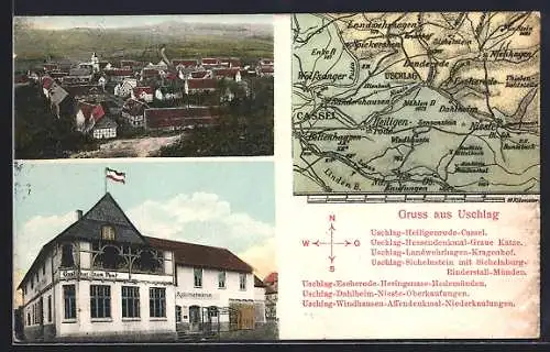 AK Uschlag, Gasthof zur Post, Ortsansicht, Landkarte
