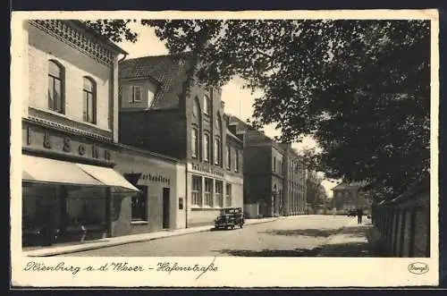 AK Nienburg a. d. Weser, Blick in die Hafenstrasse mit Volksbank
