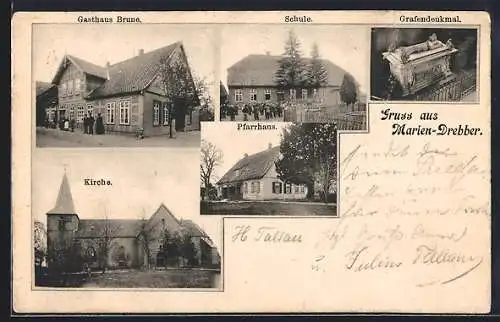 AK Marien-Drebber, Gasthaus Brune, Schule, Kirche