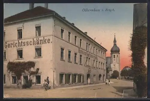 AK Olbernhau i. Erzgeb., Hotel zur Gerichtsschänke und Kirche