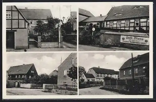 AK Diera, Gasthaus Zur Post, Dorfstrasse mit Gebäudeansicht