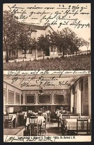 AK Ahle /Herford, Gasthaus und Bäckerei H. Tiemyer mit Innenansicht