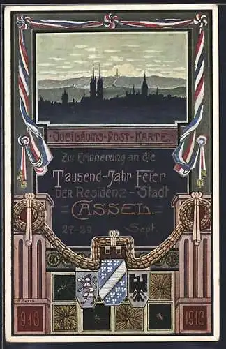 AK Kassel, Tausendjahrfeier 27.-29, September 1913, Ortsansicht bei Nacht