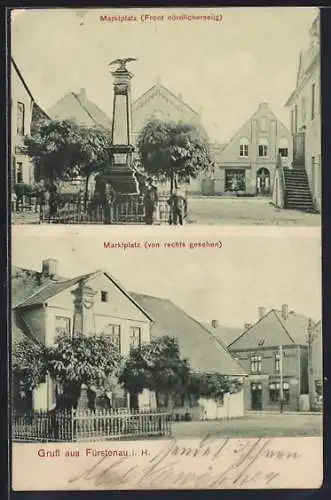 AK Fürstenau i. H., Marktplatz mit Geschäft und Denkmal