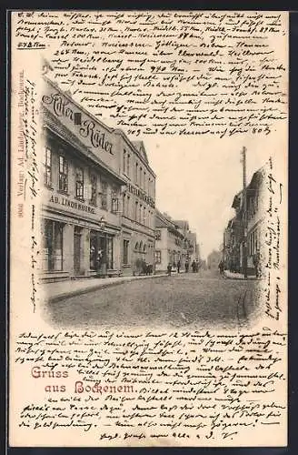 AK Bockenem, Geschäft von Ad. Lindenberg mit Strassenpartie