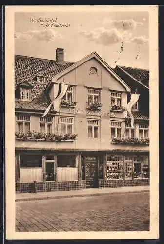 AK Wolfenbüttel, Café Lambrecht, Blick auf den Eingang