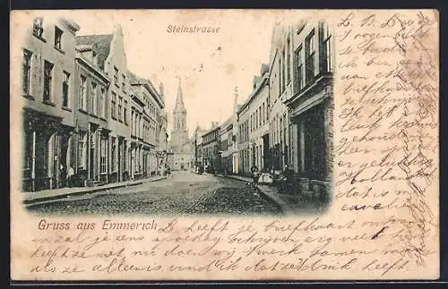 AK Emmerich, Steinstrasse mit Blick zur Kirche