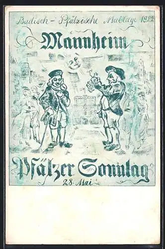 Künstler-AK Mannheim, Badisch-Pfälzische Maitage 1922, Festpostkarte