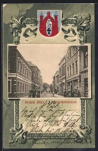 AK Verden, Osterthorstrasse mit Geschäften, Wappen
