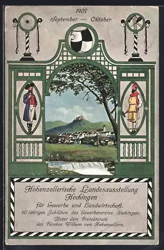 AK Hechingen, Hohenzollerische Landesausstellung 1907, Ortsansicht mit Schloss