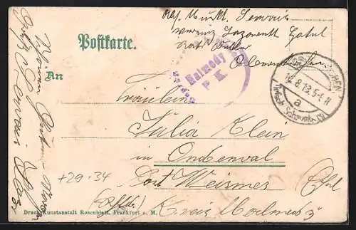 Passepartout-Lithographie Obernkirchen, Markt mit Passante, Eichenblatt