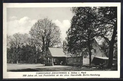 AK Velten i. Mark, Gasthof Forsthaus Ziegenkrug mit Strasse