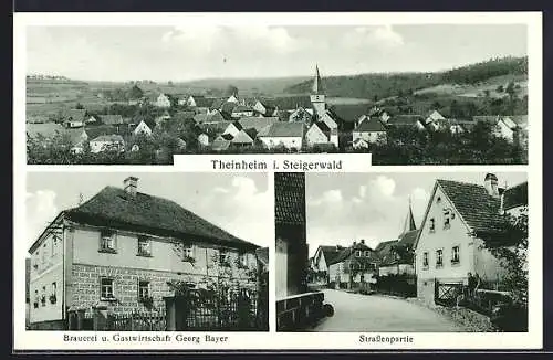 AK Theinheim /Steigerwald, Brauerei und Gasthof Georg Bayer, Strassenpartie, Ortsansicht aus der Vogelschau