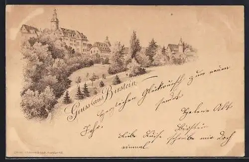 Lithographie Birstein, Teilansicht mit Parkanlagen