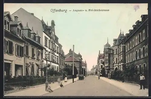 AK Offenburg, Augusta- und Friedrichstrasse mit Geschäft von Otto Zepp