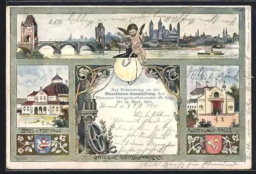AK Worms, Maschinen-Ausstellung des Ortsgewerbevereins 1900, Spiel- & Festhaus, Ausstellung-Halle