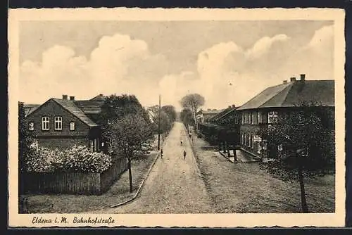 AK Eldena i. M., Bahnhofstrasse aus der Vogelschau