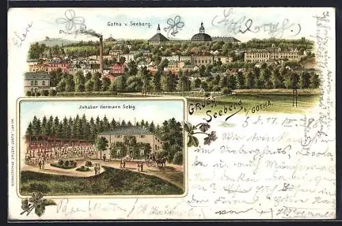 Lithographie Gotha, Gasthof Seeberg, Inh. Hermann Sebig