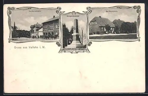 AK Vellahn i. M., Marktplatz und Kriegerdenkmal