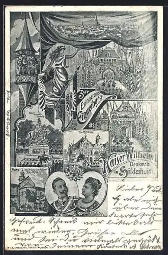 AK Hildesheim, Erinnerung der Einweihung des Kaiser Wilhelm Denkmals, Portrait, Dom, Rathaus