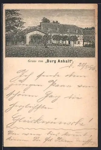 Lithographie Meisdorf, Gasthaus Burg Anhalt