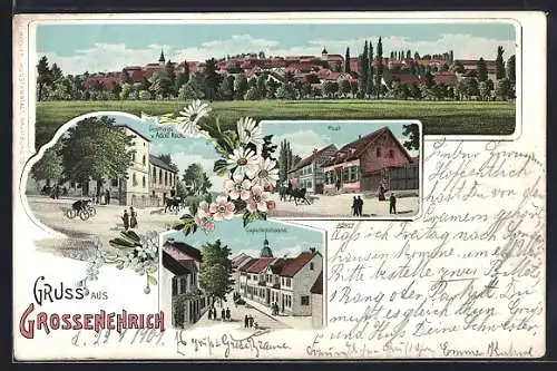 Lithographie Grossenehrich, Gasthaus von Adolf Koch, Post und Capellenstrasse