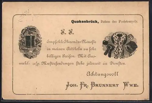 Vorläufer-AK Quakenbrück, 1889, Mode-Geschäft von Joh. Fr. Brunnert Wwe.