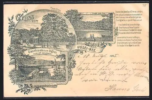 Vorläufer-Lithographie Eutin, 1895, Gasthaus Zum Uglei, Bes. August Holzbach, Riesen-Eiche