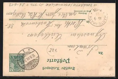 Künstler-AK Handgemalt: Bergrath /Eschweiler, Frau in Tracht vor der Kirche