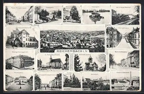 AK Reichenbach / V., Kaiserliches Postamt, Bahnhof, Marktplatz