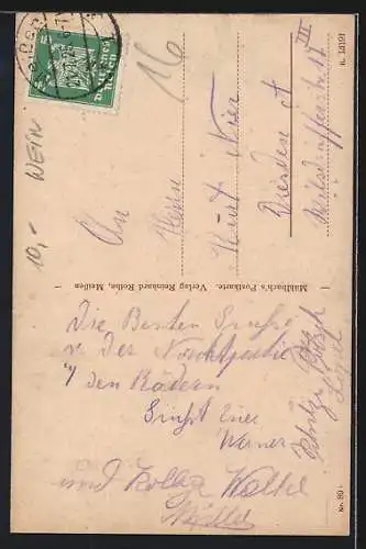 AK Meissen / Elbe, Teilansicht mit Brücke im Weinkranz, Weinglas, Albrechtsburg