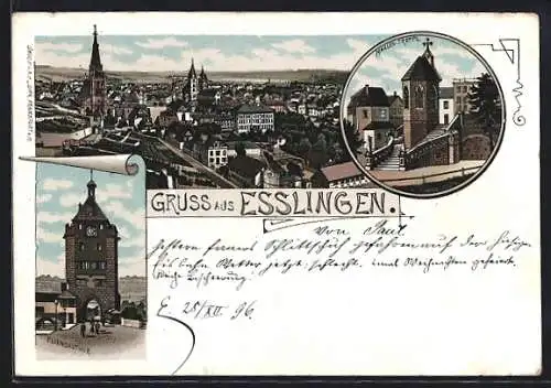 Lithographie Esslingen / Neckar, Pliensauthor, Maillen-Treppe, Totalansicht